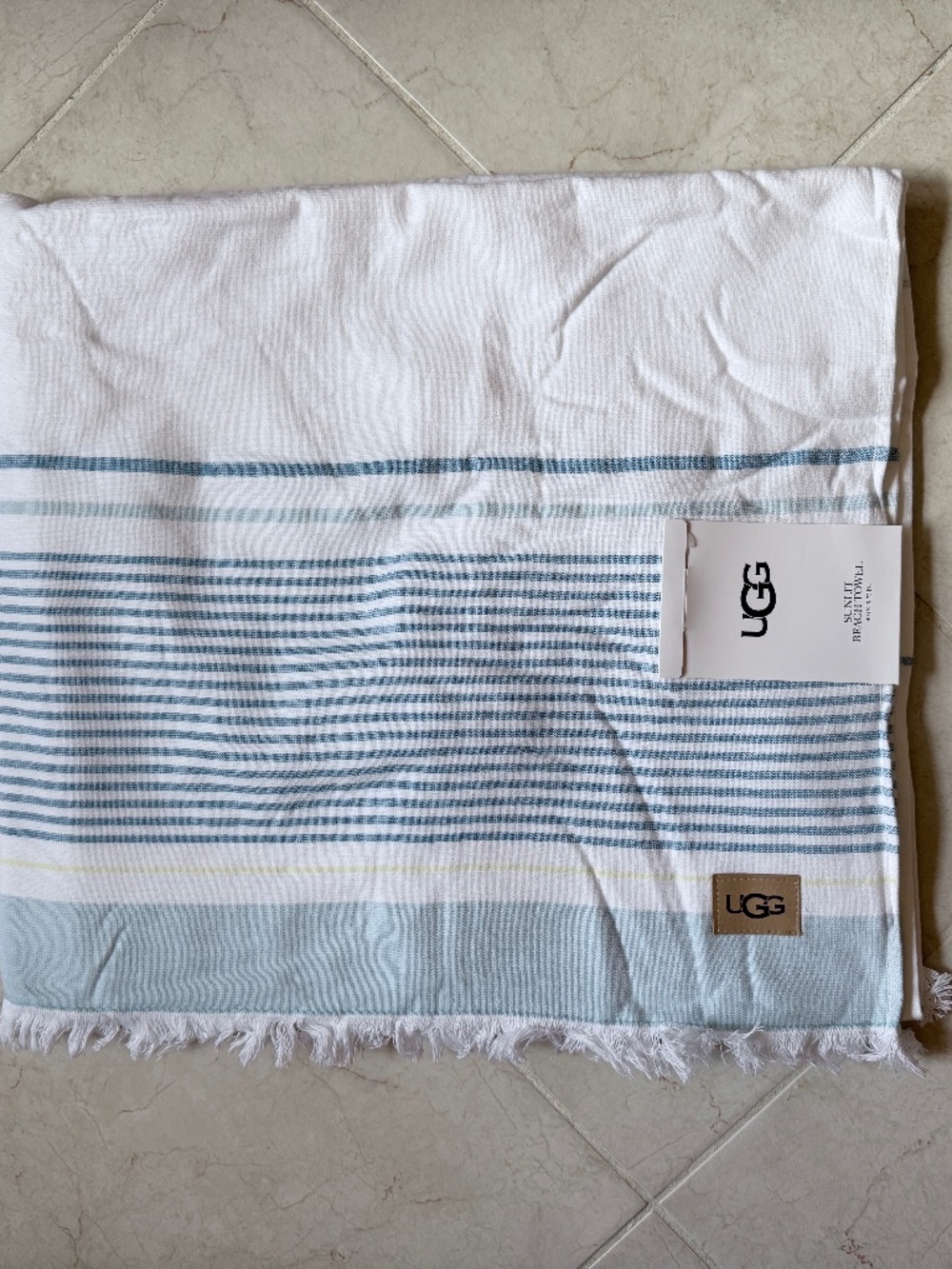 UGG Sunlit Striped Beach Towel 40"x72" in Blue Aster